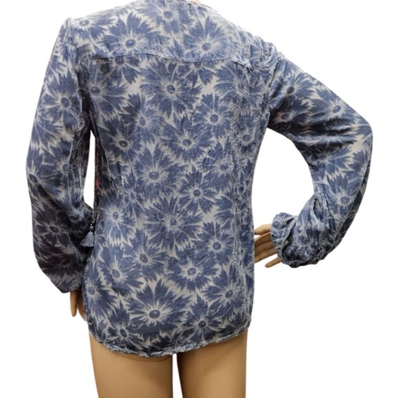 Paige Selmah Floral Burnout Long-Sleeve Blouse in Iced Slate Silk Blend - Picture 4 of 9